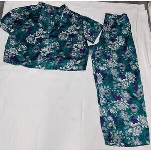 Women's Adore Me 2-Piece Verica Soft Satin Green Floral Pajama Set Size Large